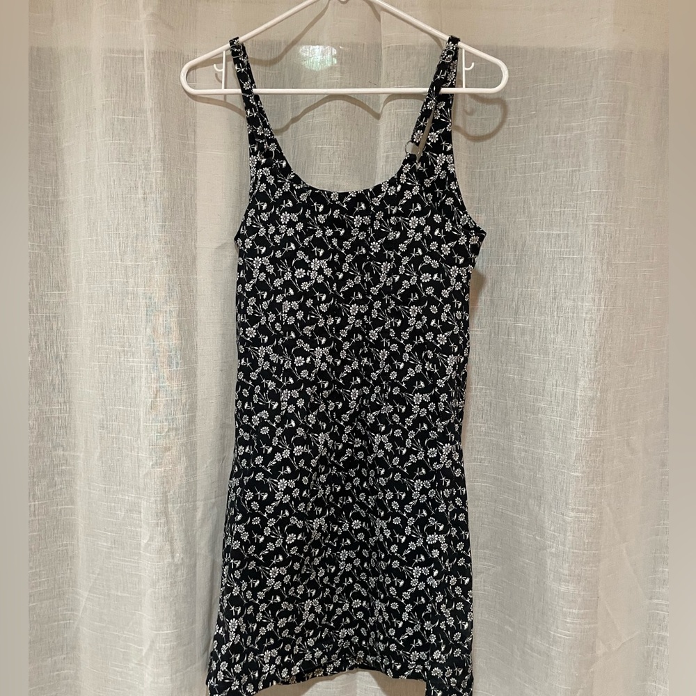 Floral Denim Black Dress